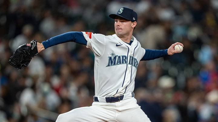 Sep 26, 2026; Seattle, Washington, USA; Seattle Mariners starter Kade Anderson (13) delivers a pitch during the third inning against the Los Angeles Angels at T-Mobile Park. Mandatory Credit: Stephen Brashear-Imagn Images