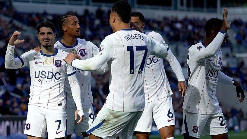 Pedro Neto celebrates his goal with Chelsea team-mates