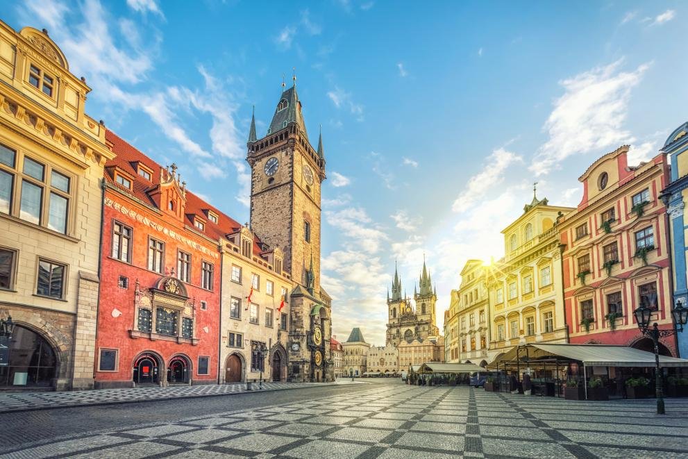 Old Town Hall building with clock tower on Old Town square ,Prague, Czech Republic